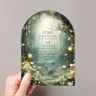 Enchanted Forest Path Flowers Wedding Arch Acrylic Invitations