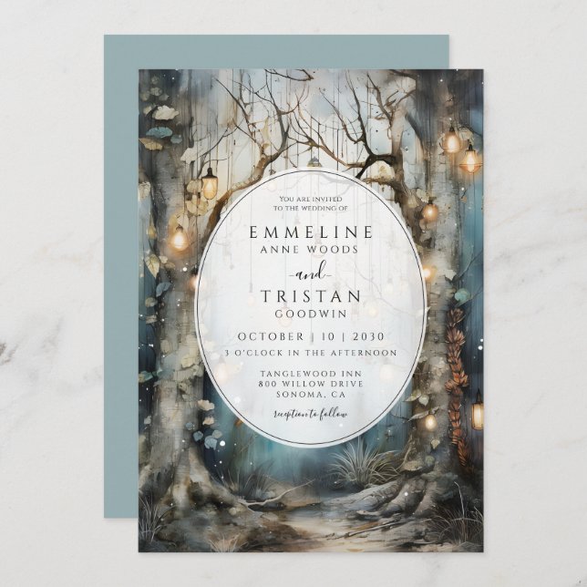 Enchanted Forest Path Glowing Lights Wedding  Invitation (Front/Back)