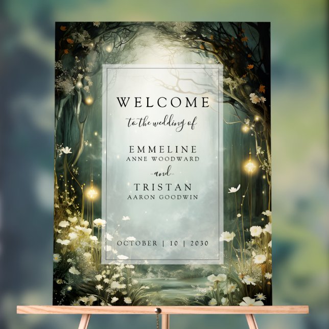 Enchanted Forest Path Of Flowers Wedding Welcome Acrylic Sign (Neutral)