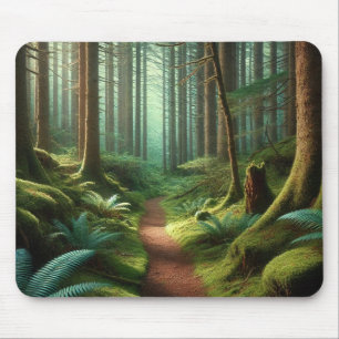 Enchanted Forest Path – Tranquil Green Escape Mouse Pad