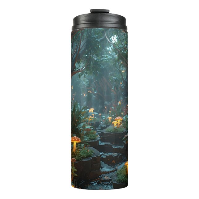 Enchanted Forest Path with Glowing Mushrooms – Fan Thermal Tumbler (Front)