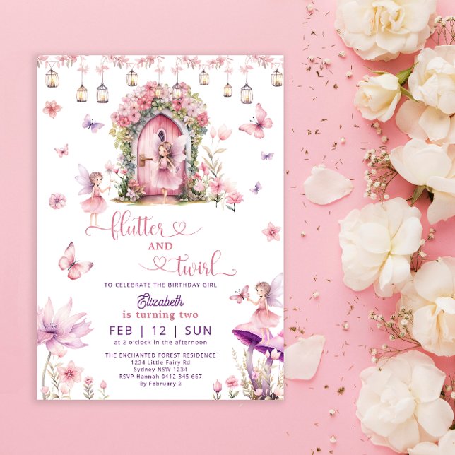 Enchanted Forest Pink Fairy Wildflower Birthday Invitation (Creator Uploaded)
