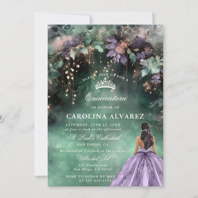Enchanted Forest Pink Lavender Elegant Quinceanera Invitation (Front)