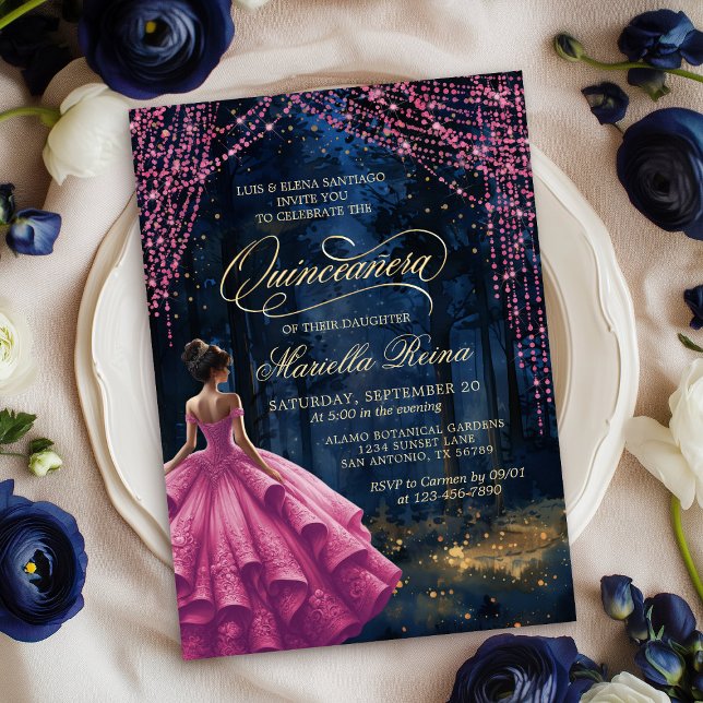 Enchanted Forest Pink Quinceañera Invitation (Creator Uploaded)