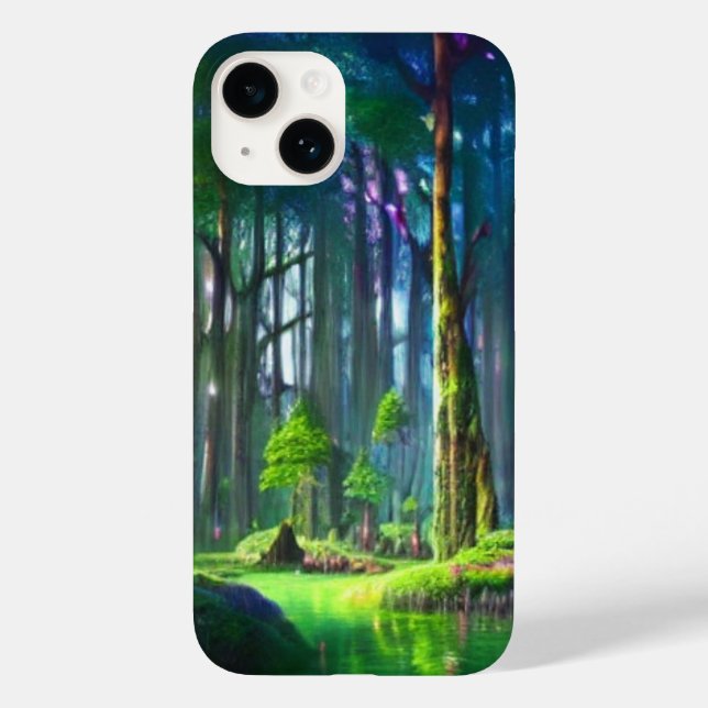 Enchanted Forest Pond with Vibrant Greenery Case-Mate iPhone Case (Back)