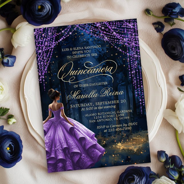 Enchanted Forest Purple Lavender Quinceañera Invitation (Creator Uploaded)