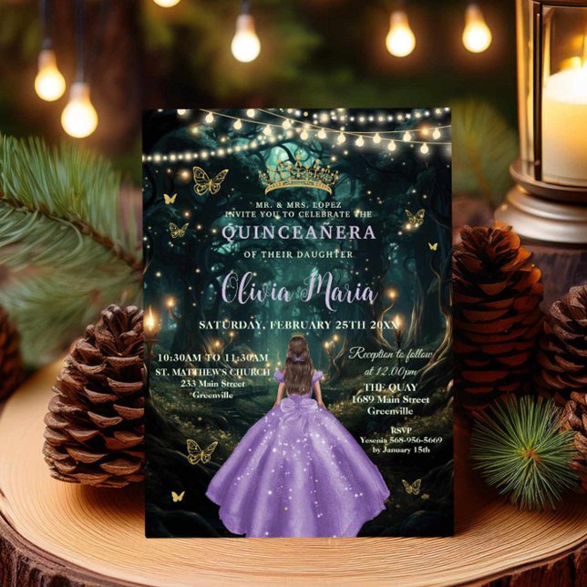 Enchanted Forest Purple Lilac Dress XV Quinceañera Invitation (Creator Uploaded)