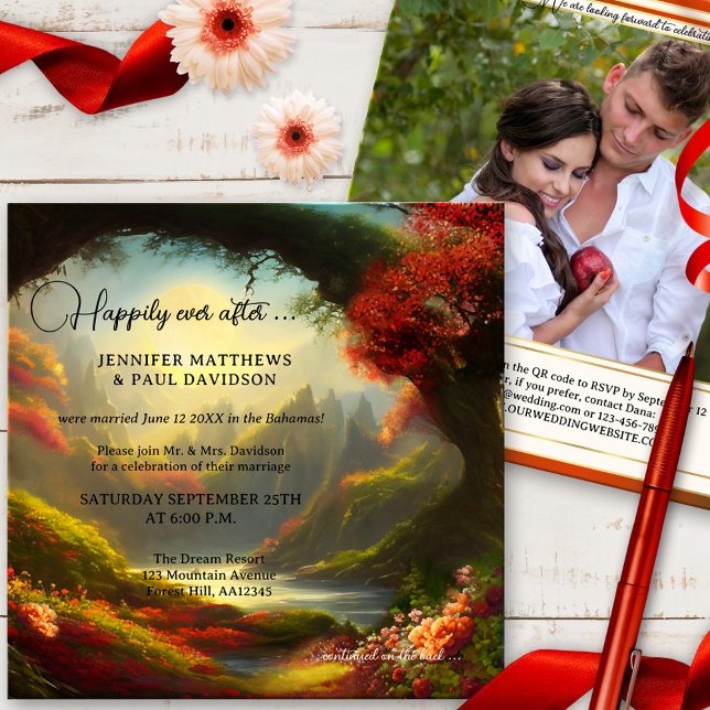Enchanted Forest QR Happily Ever After Wedding Invitation (Creator Uploaded)
