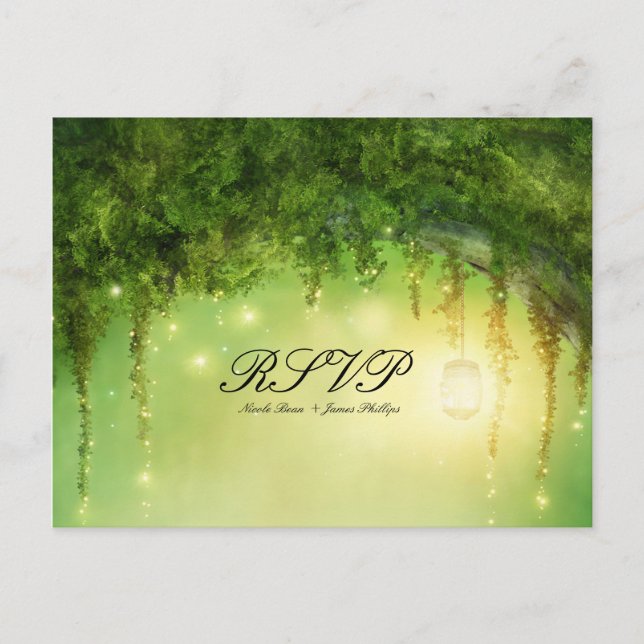 Enchanted Forest Rustic RSVP Wedding Postcard (Front)