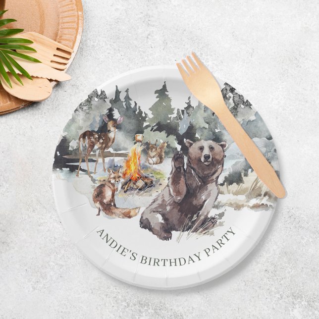 Enchanted Forest Rustic Woodland Boy 1st Birthday Paper Plate (Creator Uploaded)