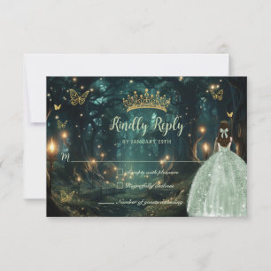 Enchanted Forest Sage Green Dress Quinceañera  RSVP Card