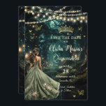 Enchanted Forest Sage Green Dress Quinceañera Save The Date<br><div class="desc">Personalise this enchanting Quinceañera / Sweet 16 birthday save the date easily and quickly. Simply click the Edit Using Design Tools button to further edit the text, change font styles and font colours. Featuring a girl dressed in pretty sage green dress and an enchanted forest background. The butterflies, quince girl...</div>