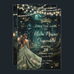 Enchanted Forest Sage Green Dress Quinceañera Save The Date<br><div class="desc">Personalise this enchanting Quinceañera / Sweet 16 birthday save the date easily and quickly. Simply click the Edit Using Design Tools button to further edit the text, change font styles and font colours. Featuring a girl dressed in pretty sage green dress and an enchanted forest background. The butterflies, quince girl...</div>