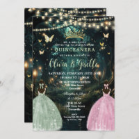 Enchanted Forest Sage Green Pink Twins Quinceañera