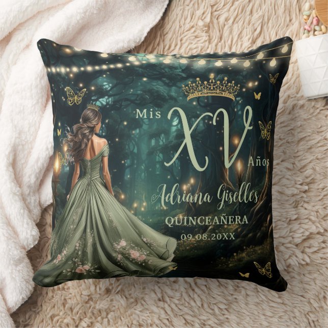 Enchanted Forest Sage Green Quinceañera Photograph Cushion (Blanket)