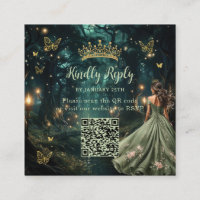 Enchanted Forest Sage Green Quinceañera QR RSVP