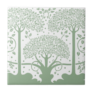 Enchanted Forest Sage Green & White Tree Tile