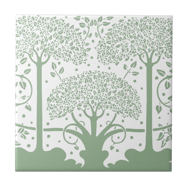 Enchanted Forest Sage Green & White Tree Tile (Front)