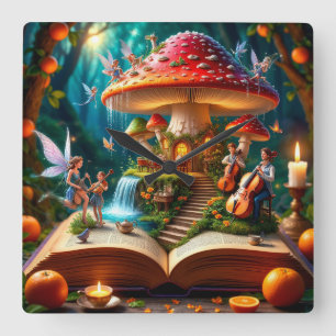 Enchanted Forest Setting With Fairies Square Wall Clock