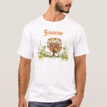 Enchanted Forest Side Branch Groom Wedding T-Shirt<br><div class="desc">Earth tones with a brown trunk Folksy Flower Tree Whimsical Wildflower Bloom Wedding Collection with all the colours: Pink Terracotta Orange Coral Yellow Elegance and Blue Flowers Wedding Party. Picture a spring, summer or fall romantic whimsical swirl tree in an enchanted forest along an elegant country farmhouse road. Oh so...</div>