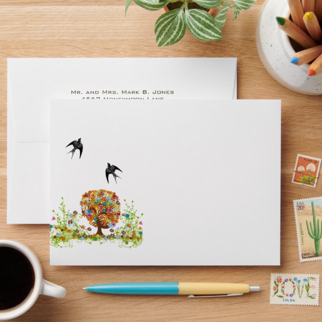 Enchanted Forest Side Branch Wedding Envelopes (Desk)