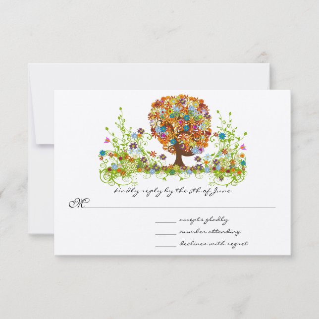 Enchanted Forest Side Branch Wedding RSVP Invitation (Front)