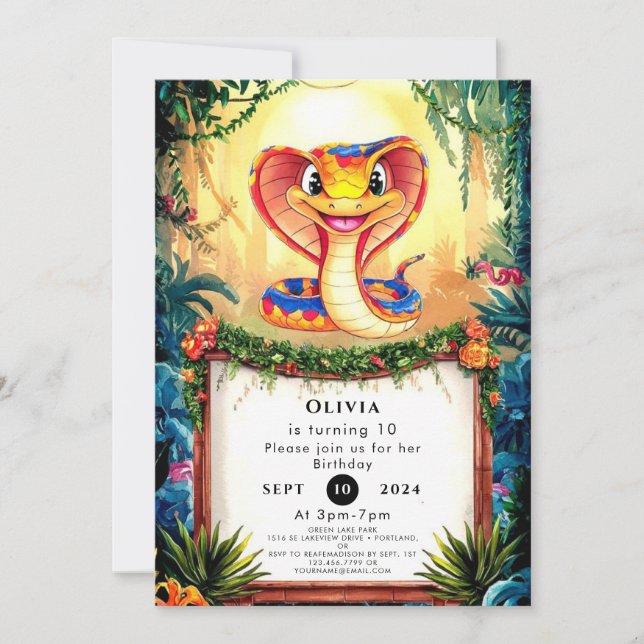 Enchanted Forest Snake Birthday Invitation (Front)
