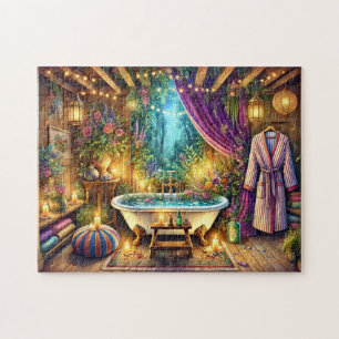 Enchanted Forest Spa Bath Candlelit Garden Jigsaw Puzzle