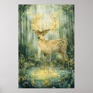 Enchanted Forest Stag Glowing Antlers Poster