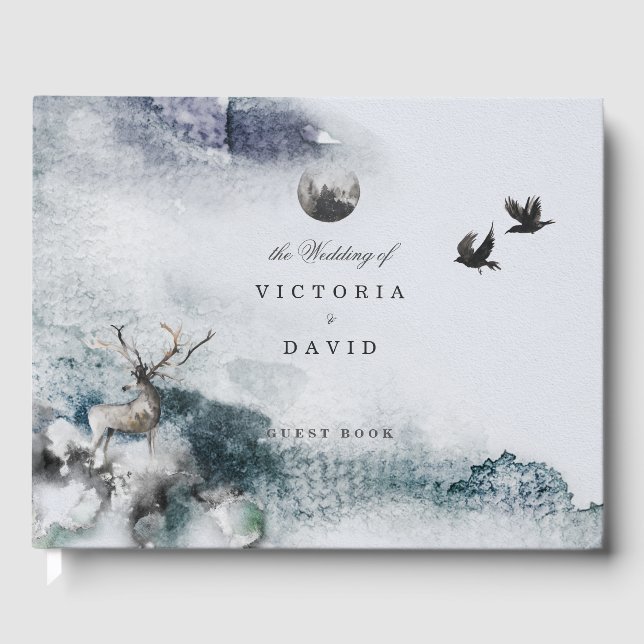 Enchanted Forest Stag Moon Wedding Guest Book (Front)