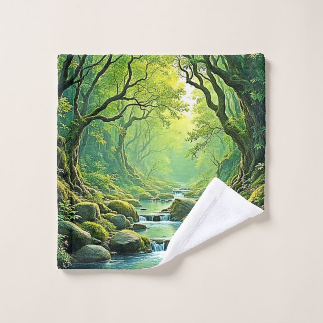 Enchanted Forest Stream Design Bath Towel Set (Wash Cloth)