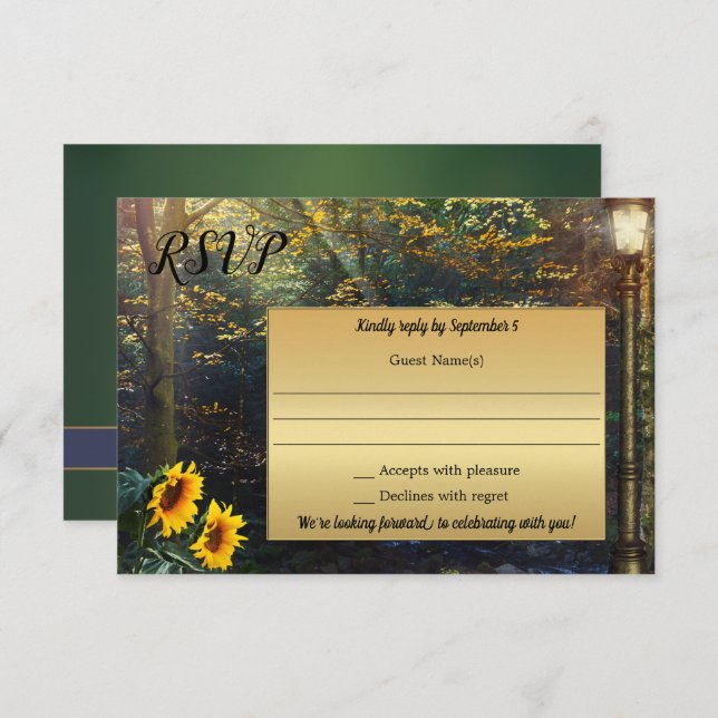 Enchanted Forest Sunflower Wedding RSVP Card (Front/Back)