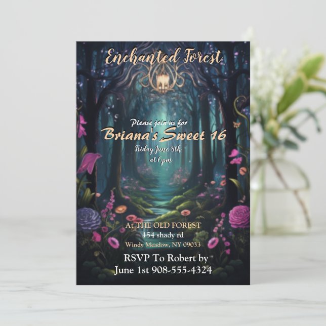 Enchanted Forest Sweet 16 Invitation (Standing Front)