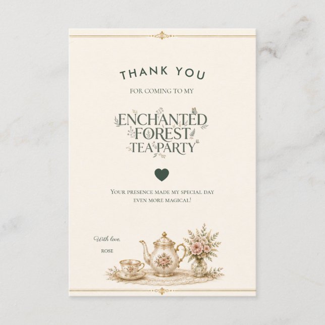 Enchanted Forest Tea Party Thank You Card (Front)