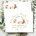 Enchanted Forest Thank You Postcard<br><div class="desc">Introducing our charming woodland animals baby shower design, perfect for celebrating the arrival of your little one. This rustic design features adorable woodland animals, adding a touch of nature to your special event. The warm and inviting colours create a cosy atmosphere, setting the tone for a memorable celebration. Whether you're...</div>