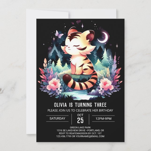 Enchanted Forest Tiger Birthday Invitation (Front)