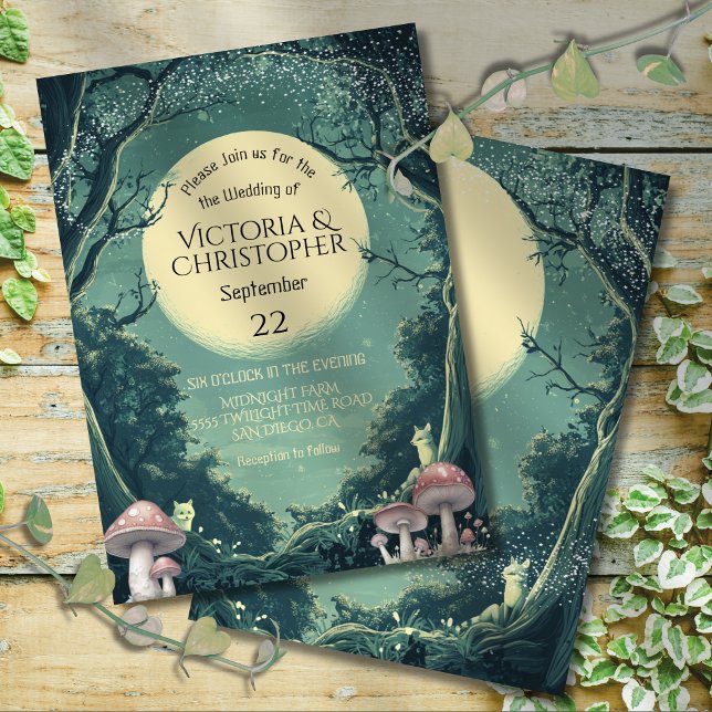 Enchanted Forest Toadstool Full Moon Wedding Invitation (Creator Uploaded)