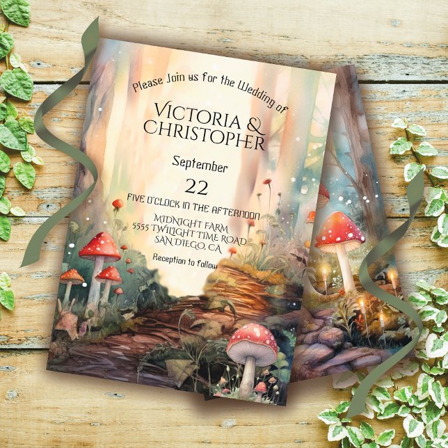 Enchanted Forest Toadstool Twinkle Lights Wedding Invitation (Creator Uploaded)
