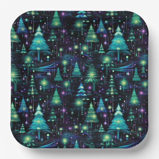Enchanted Forest Tree Pattern Paper Plate (Front)