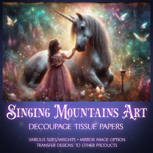 Enchanted Forest Unicorn And Girl Decoupage  Tissue Paper