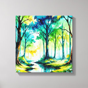 Enchanted Forest Watercolor Landscape Painting Canvas Print