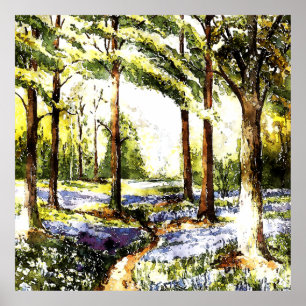 Enchanted Forest Watercolor Serene Woodland Nature Poster