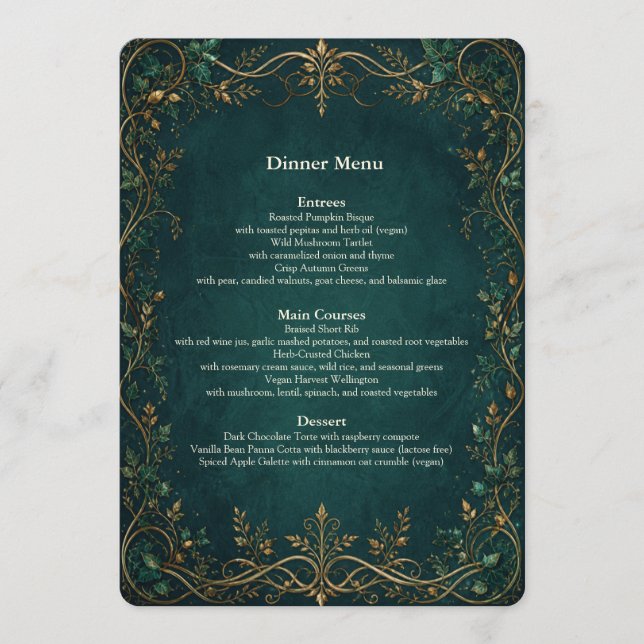 Enchanted Forest Wedding Dinner Bar Menu (Front)