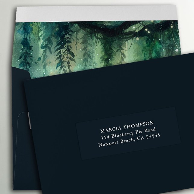 Enchanted Forest Wedding Guests Address Labels (enchanted forest gold vines wedding guest address custom label emerald green magical garden)