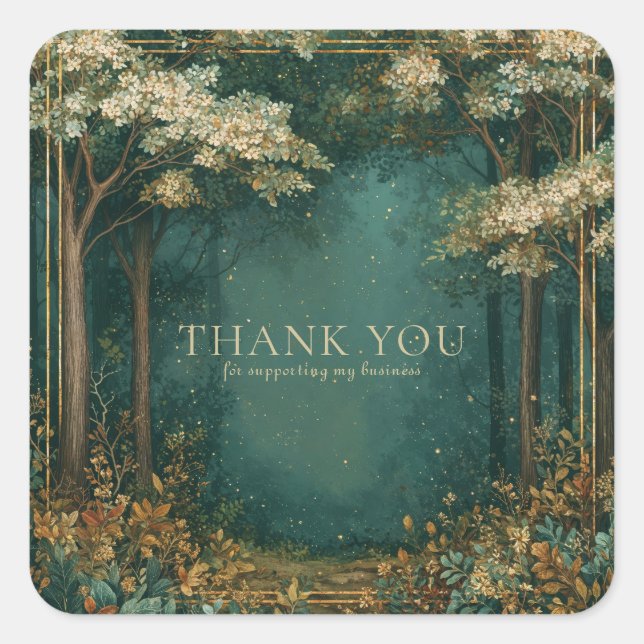 Enchanted Forest White Blossom Gold Sparkle Square Sticker (Front)