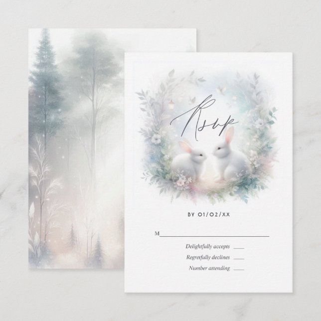 Enchanted Forest White Rabbit Wedding RSVP Card (Front/Back)
