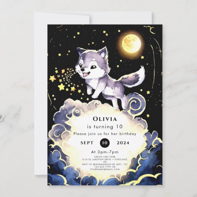 Enchanted Forest Wolf Birthday Invitation (Front)