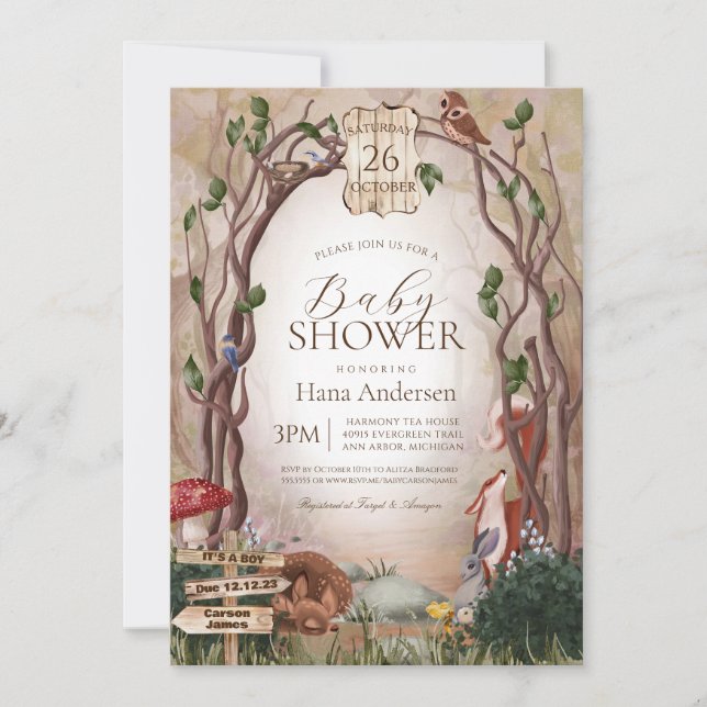 Enchanted Forest Woodland Animals Baby Shower Invitation (Front)