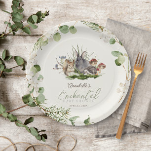 Enchanted Forest Woodland Animals Baby Shower Paper Plate