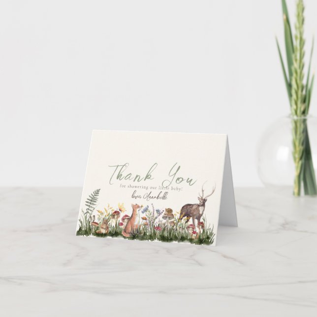 Enchanted Forest Woodland Animals Baby Shower Thank You Card (Front)